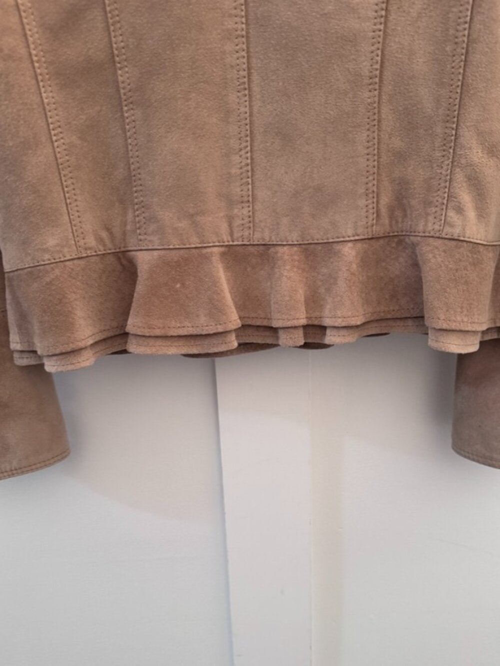 Elliott Lauren Tan Suede Jacket Button Front Cropped Blazer Size 8, Excellent - Picture 8 of 11
